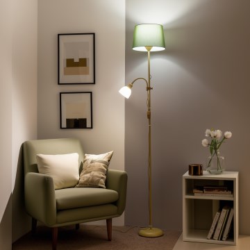 Brilagi - Lampadaire CERIA 2 en 1 1xE27/100W/230V + 1xE14/25W doré/vert