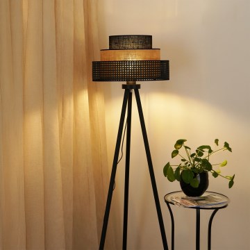 Brilagi - Lampadaire DAKOTA LUNETA 1xE27/15W/230V noir/rotin