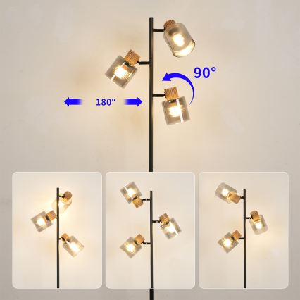 Brilagi - Lampadaire HYGGE 3xE14/15W/230V bois/fumé