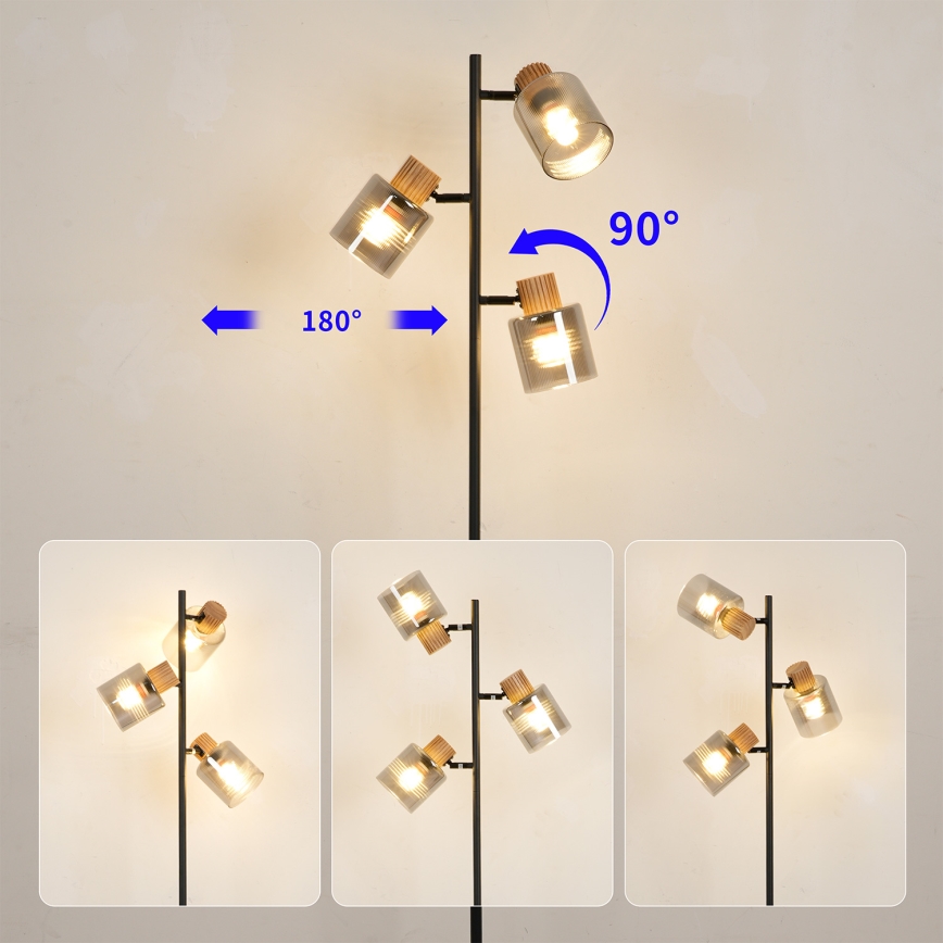 Brilagi - Lampadaire HYGGE 3xE14/15W/230V bois/fumé