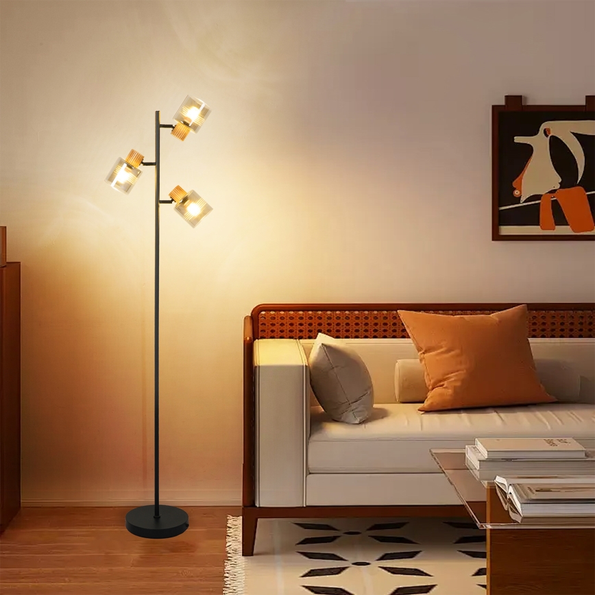 Brilagi - Lampadaire HYGGE 3xE14/15W/230V bois/fumé