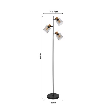Brilagi - Lampadaire HYGGE 3xE14/15W/230V bois/fumé