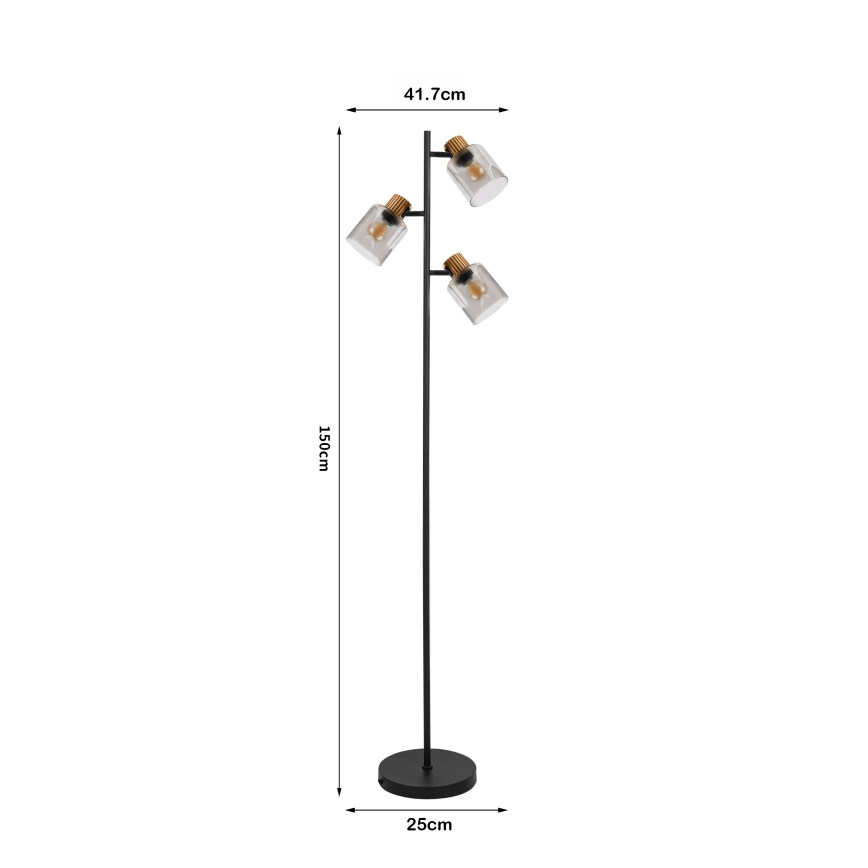 Brilagi - Lampadaire HYGGE 3xE14/15W/230V bois/fumé