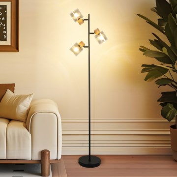 Brilagi - Lampadaire HYGGE 3xE14/15W/230V hévéa/fumé