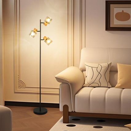 Brilagi - Lampadaire HYGGE 3xE14/15W/230V hévéa/fumé