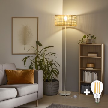 Brilagi - Lampadaire LED CERIA 1x E27, 40 W, 230 V, Ø 40 cm, bambou/blanc