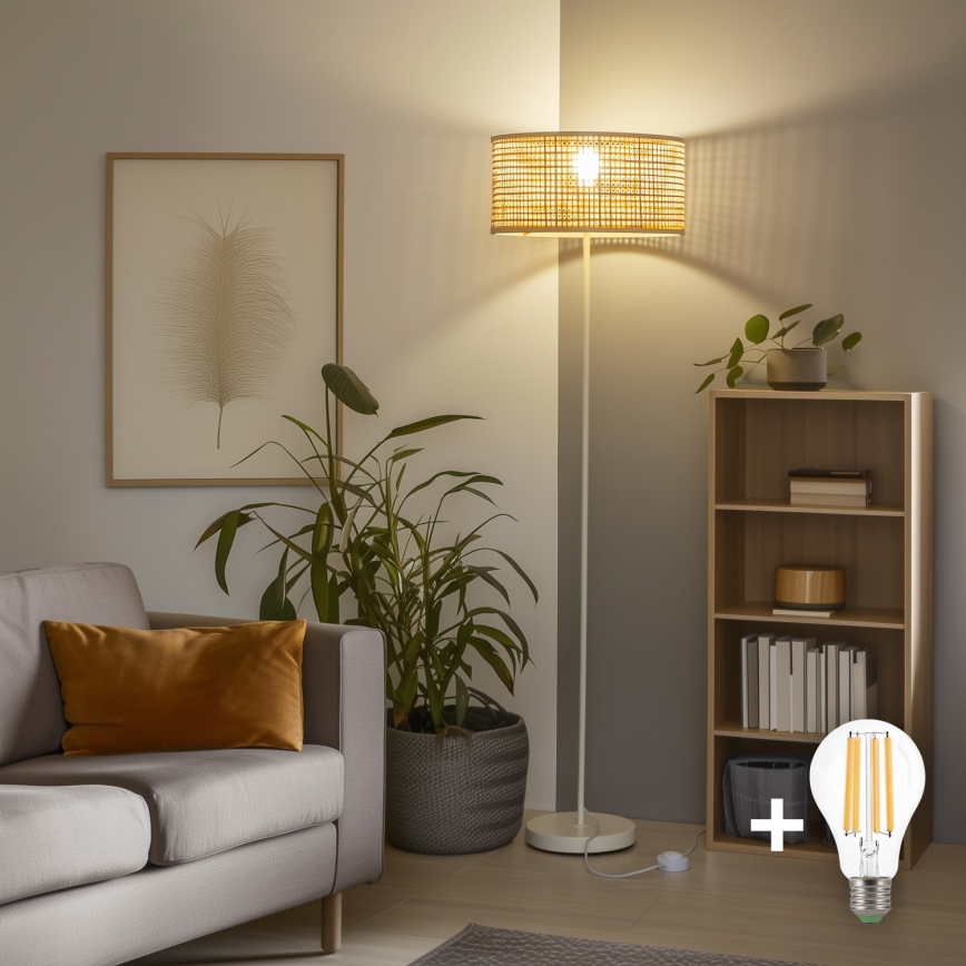 Brilagi - Lampadaire LED CERIA 1x E27, 40 W, 230 V, Ø 40 cm, bambou/blanc