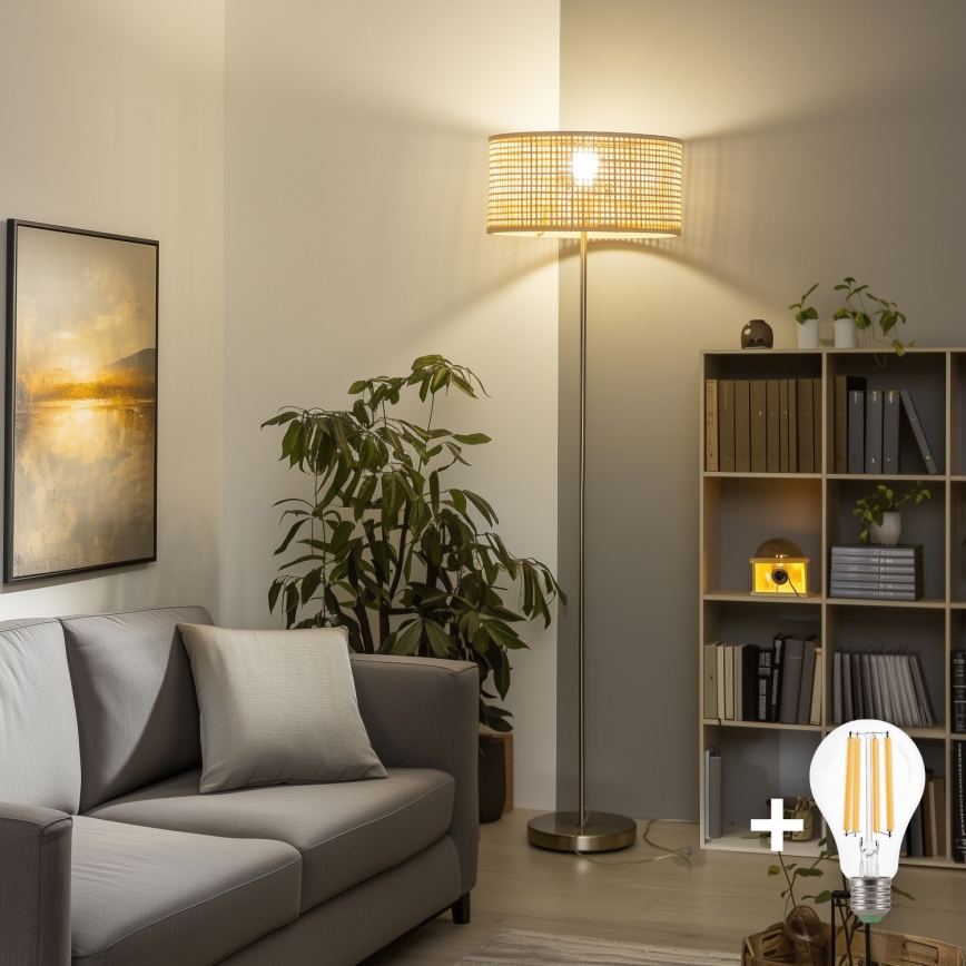 Brilagi - Lampadaire LED CERIA 1xE27/40W/230V Ø 40 cm bambou/chrome mat