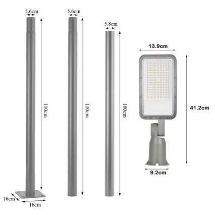 Brilagi - Lampadaire de rue LED extérieur avec mât articulé 3 m URBANLIGHT LED/50W/230V gris IP65