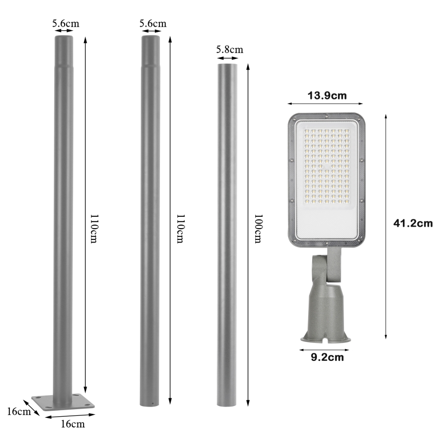 Brilagi - Lampadaire de rue LED extérieur avec mât articulé 3 m URBANLIGHT LED/50W/230V gris IP65