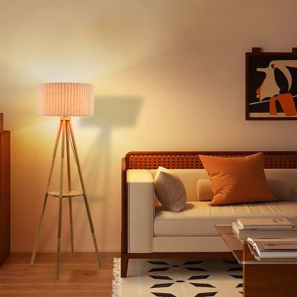 Brilagi - Lampadaire NORDIC WAVE 1xE27/15W/230V hévéa/lin