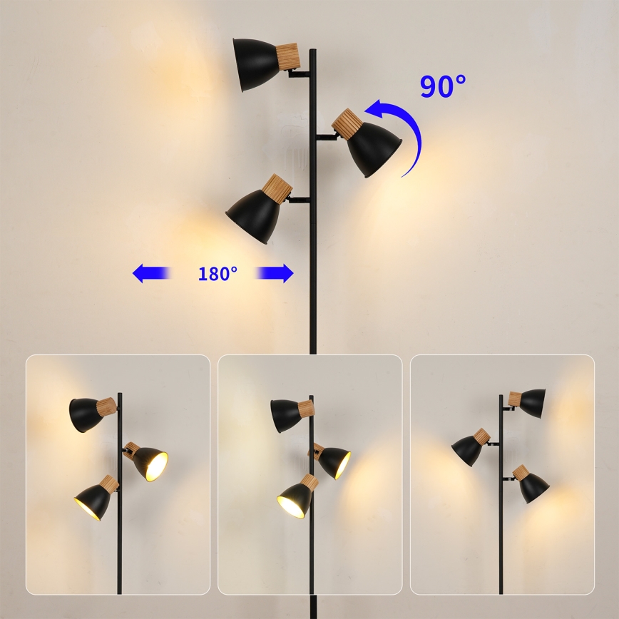 Brilagi - Lampadaire ODENSE 3xE14/10W/230V bois/noir