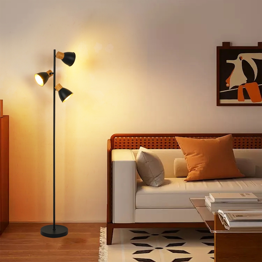 Brilagi - Lampadaire ODENSE 3xE14/10W/230V bois/noir