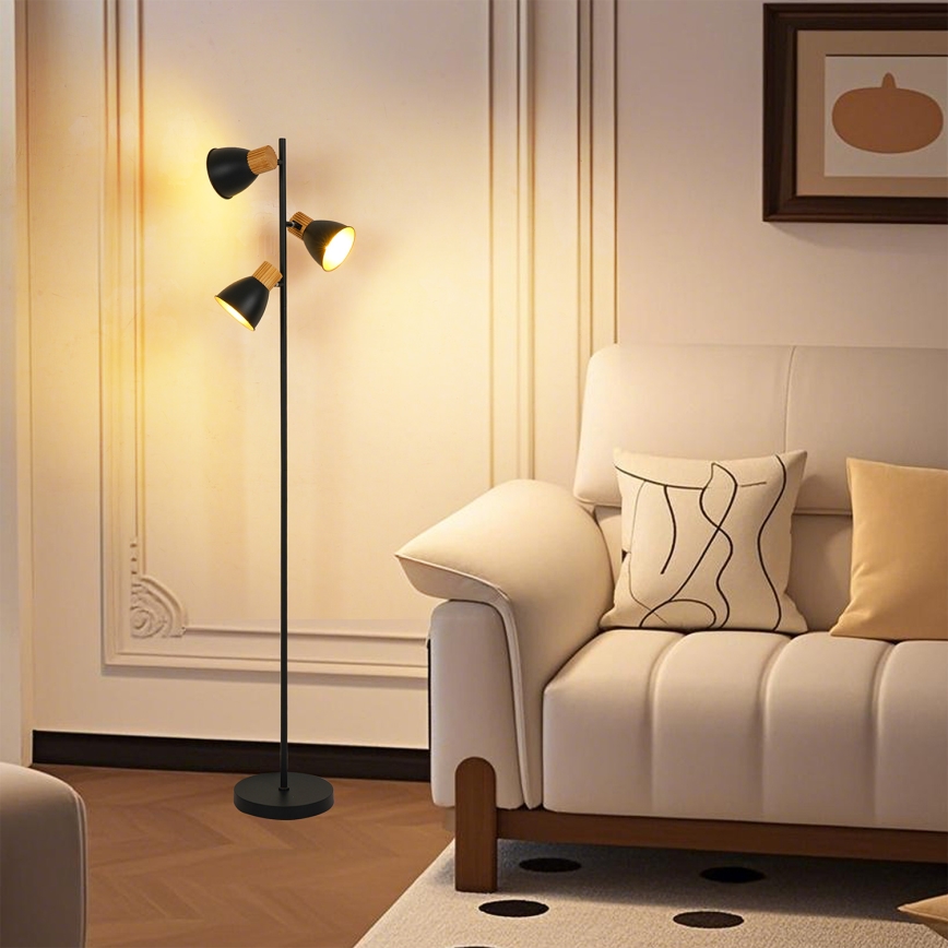 Brilagi - Lampadaire ODENSE 3xE14/10W/230V bois/noir