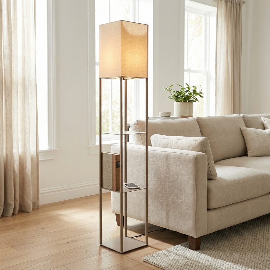 Brilagi - Lampadaire sur pied avec étagères GRADUS 1xE27/40W/230V 150 cm gris/beige