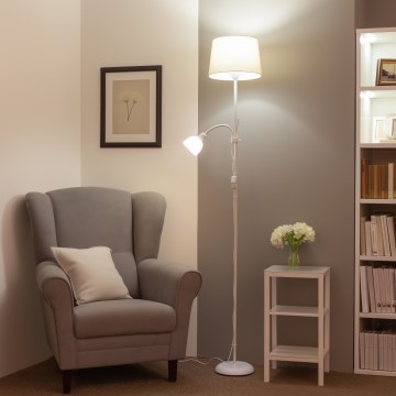 Brilagi - Lampadaire sur pied CERIA 1xE27/100W/230V + 1xE14/25W blanc/beige