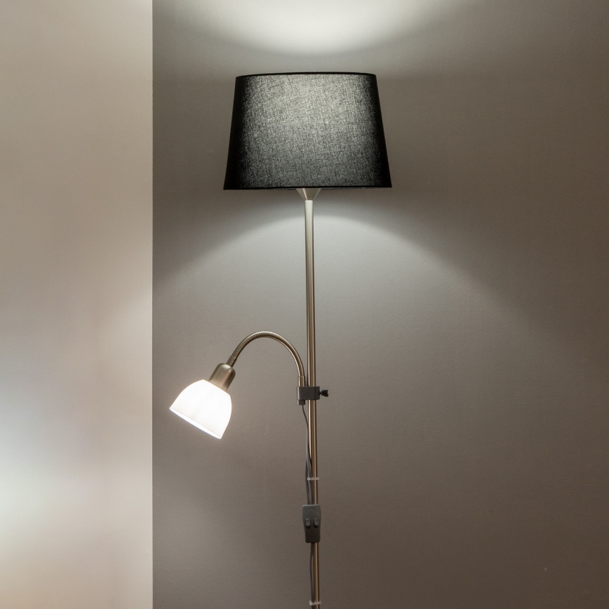 Brilagi - Lampadaire sur pied CERIA 2 en 1 1xE27/100W/230V + 1xE14/25W chrome mat/noir