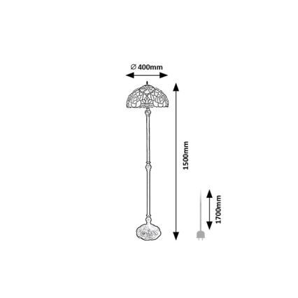 Brilagi - lampadaire Tiffany en vitrail GARLAN 2xE27/60W/230V