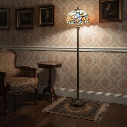 Brilagi - Lampadaire Tiffany en vitrail JUNGLE 2xE27/60W/230V