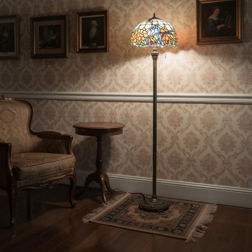 Brilagi - Lampadaire Tiffany en vitrail JUNGLE 2xE27/60W/230V