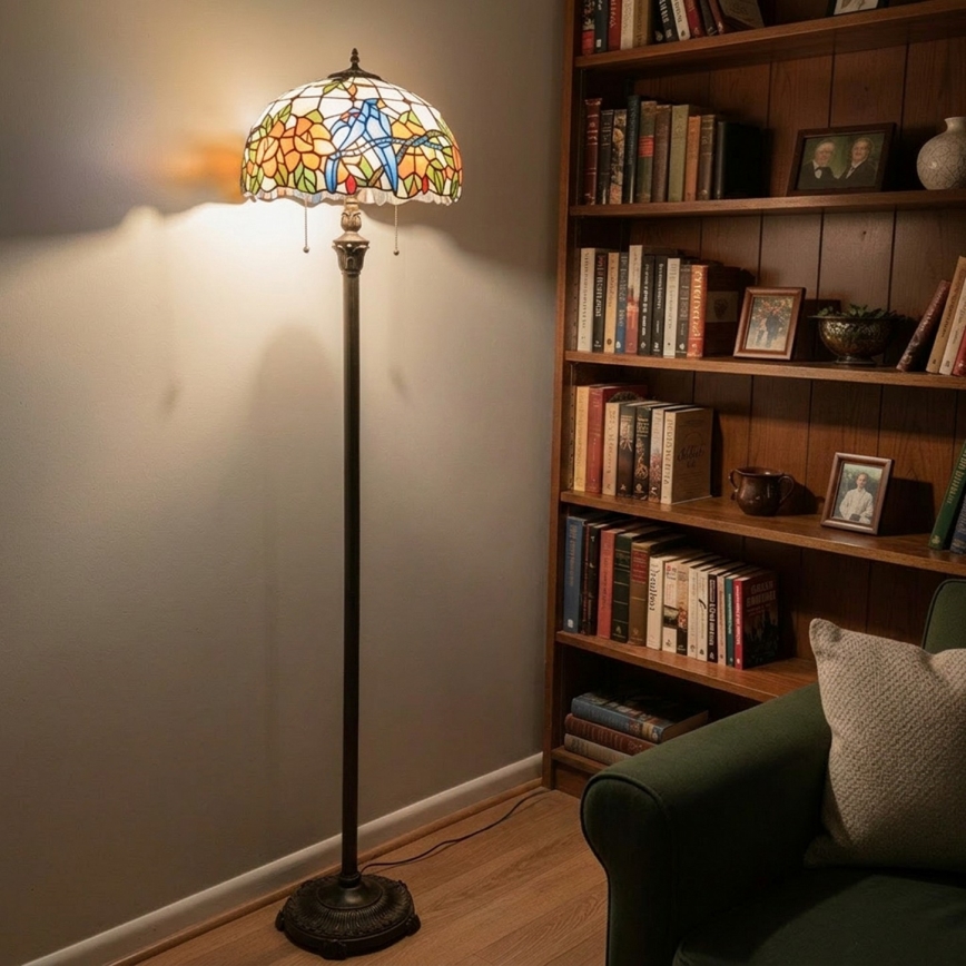 Brilagi - Lampadaire Tiffany en vitrail JUNGLE 2xE27/60W/230V