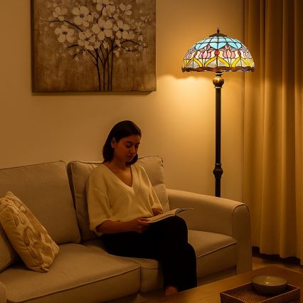 Brilagi - Lampadaire Tiffany en vitrail LORAS 2xE27/60W/230V