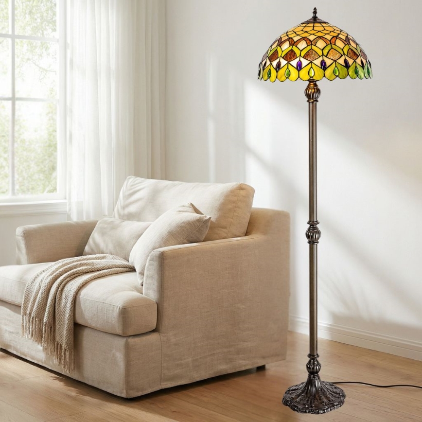 Brilagi - lampadaire Tiffany en vitrail MARGARET 2xE27/60W/230V