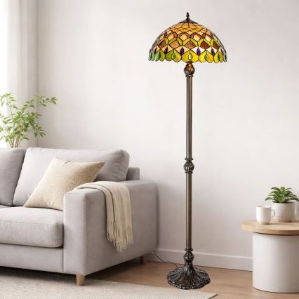 Brilagi - lampadaire Tiffany en vitrail MARGARET 2xE27/60W/230V