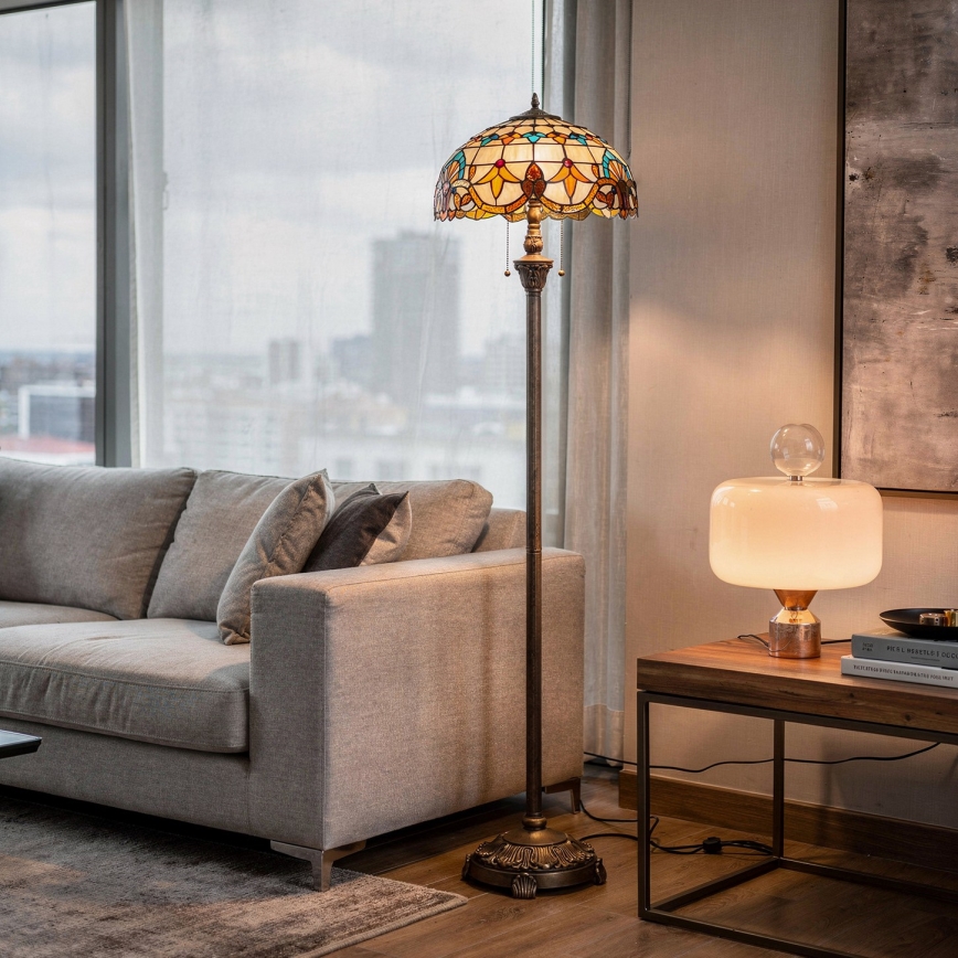 Brilagi - Lampadaire Tiffany en vitrail MIRABELLA 2xE27/60W/230V