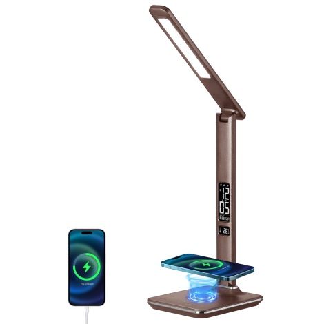 Brilagi - Lampe à intensité variable avec charge sans fil QI et USB REGINA LED/8,5W/230V marron