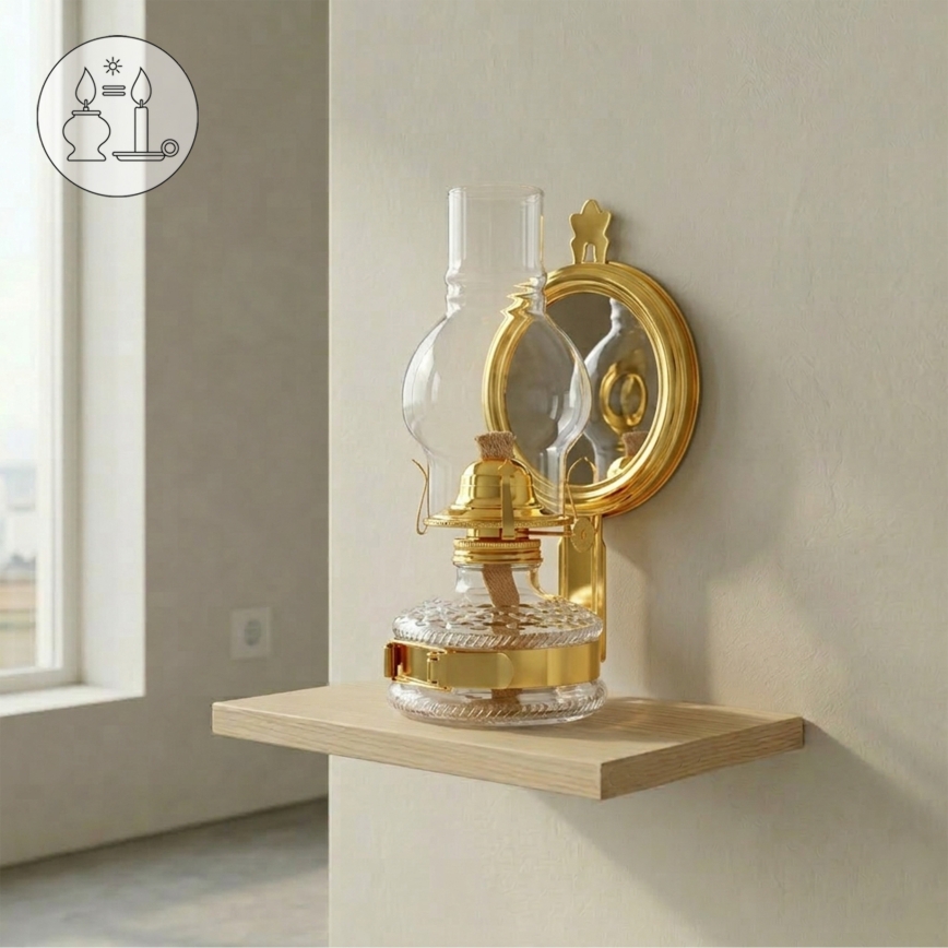 Brilagi - Lampe à pétrole MERLIN avec miroir, dorée brillante
