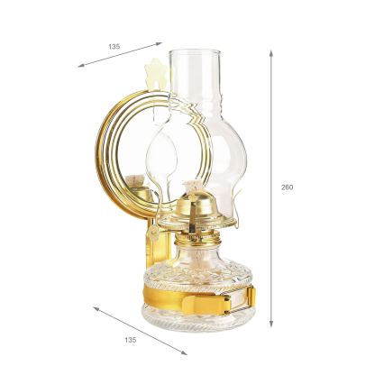 Brilagi - Lampe à pétrole MERLIN avec miroir, dorée brillante