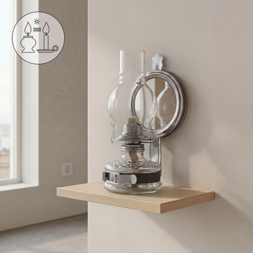 Brilagi - Lampe à pétrole MERLIN avec miroir, finition chrome noir
