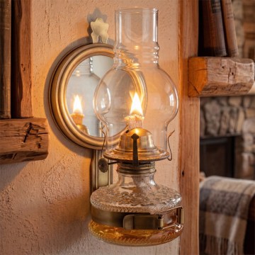 Brilagi - Lampe à pétrole MERLIN avec miroir, finition dorée patinée