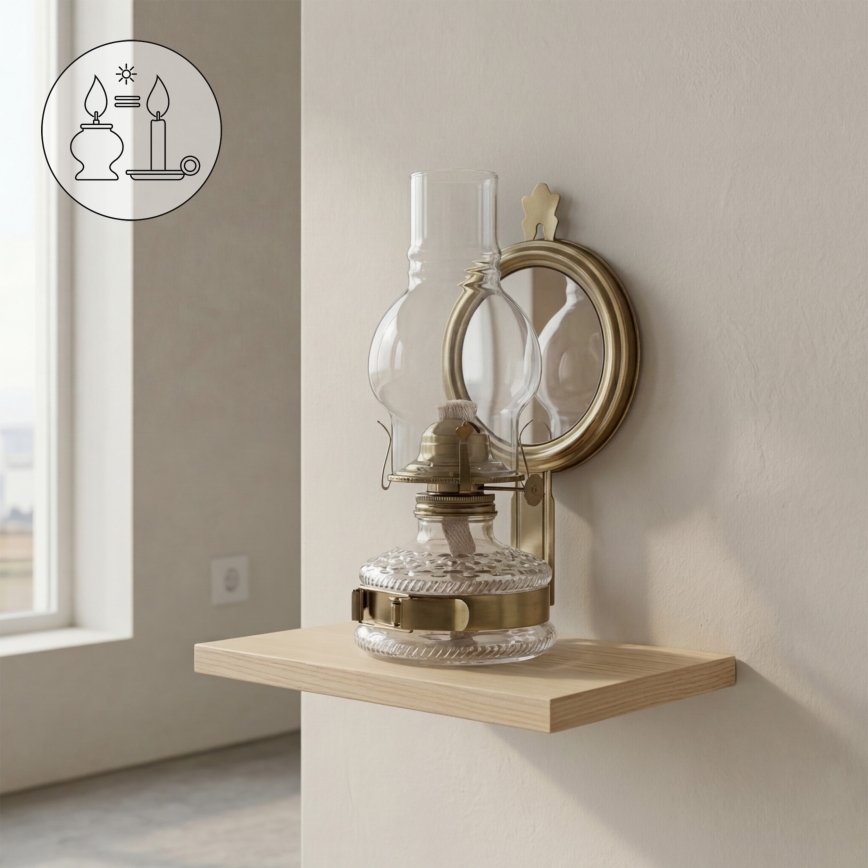 Brilagi - Lampe à pétrole MERLIN avec miroir, finition dorée/patinée