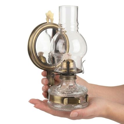 Brilagi - Lampe à pétrole MERLIN avec miroir, finition dorée/patinée