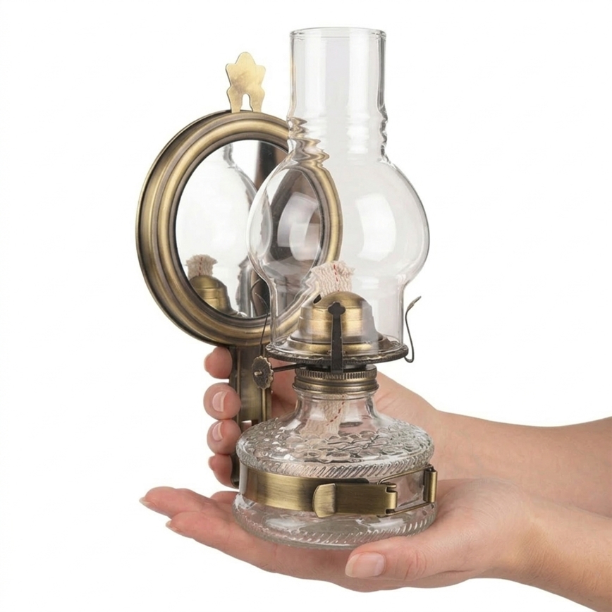 Brilagi - Lampe à pétrole MERLIN avec miroir, finition dorée/patinée
