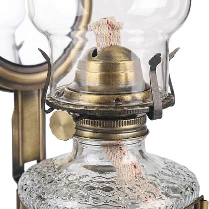 Brilagi - Lampe à pétrole MERLIN avec miroir, finition dorée/patinée