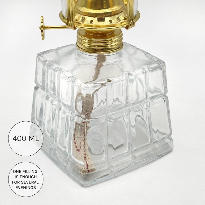 Brilagi - Lampe à pétrole MERLIN transparente/dorée
