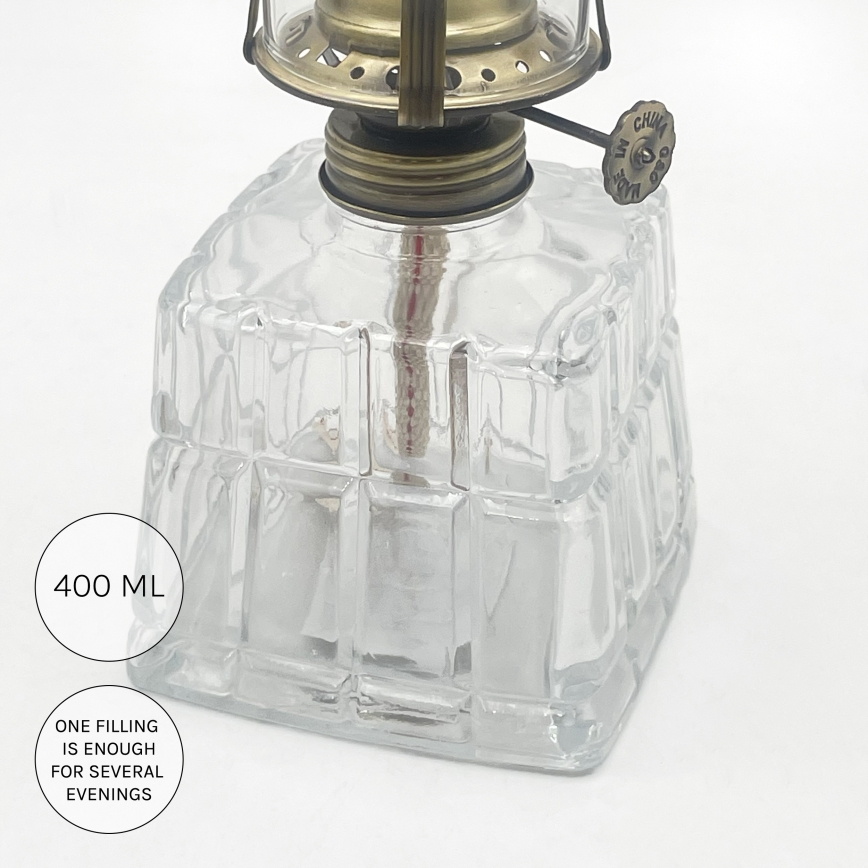 Brilagi - Lampe à pétrole MERLIN transparente/dorée/patinée