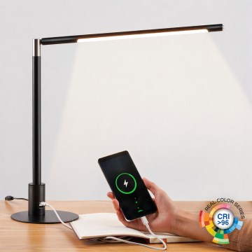BRILAGI - Lampe de bureau LED dimmable avec ports USB VARIO LED/7W/230V 3000-6500K CRI 96 noire