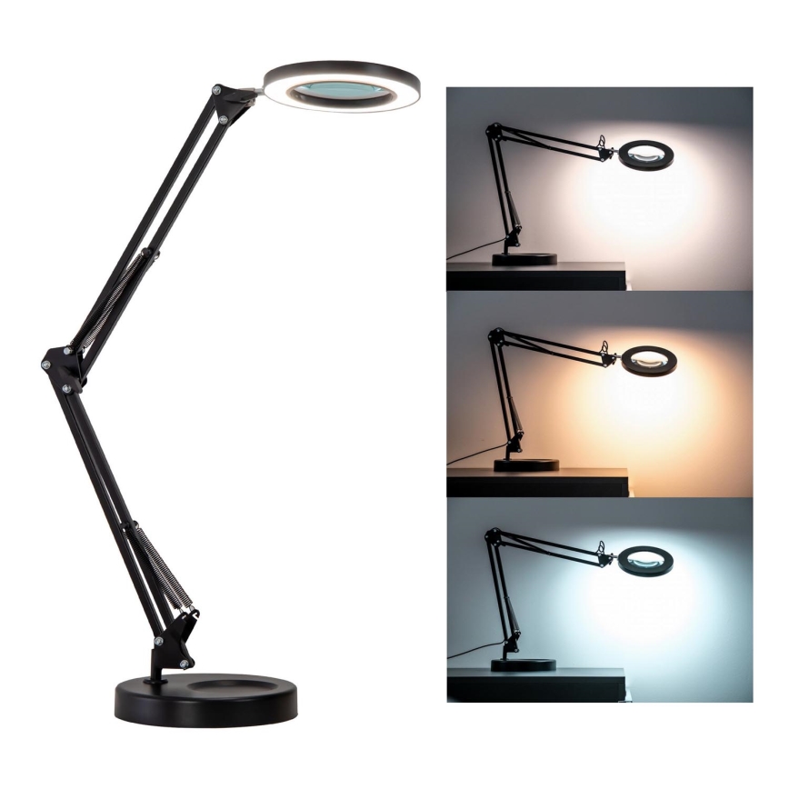 Brilagi - Lampe de table à intensité variable avec loupe LENS LED/12W/5V 3000/4200/6000K noir