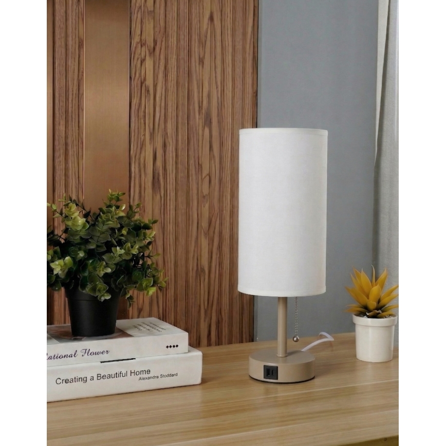 Brilagi - Lampe de table avec port USB TABLON 1xE27/25W/230V beige/blanc