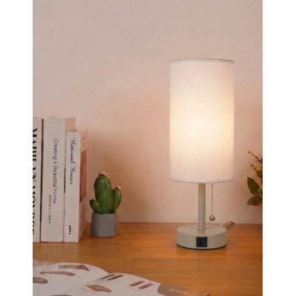 Brilagi - Lampe de table avec port USB TABLON 1xE27/25W/230V beige/blanc
