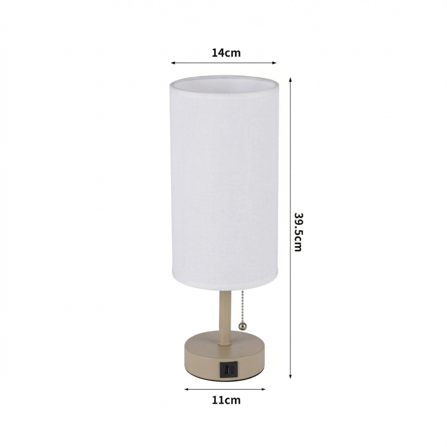 Brilagi - Lampe de table avec port USB TABLON 1xE27/25W/230V beige/blanc