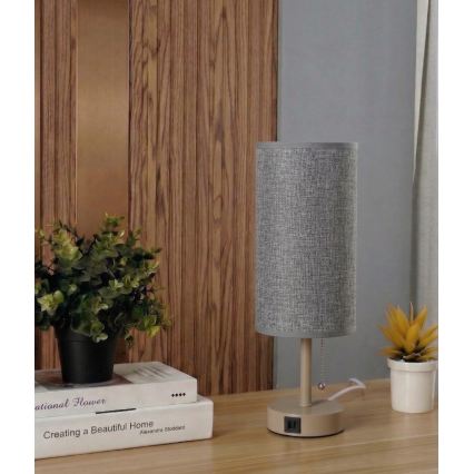 Brilagi - Lampe de table avec port USB TABLON 1xE27/25W/230V beige/gris