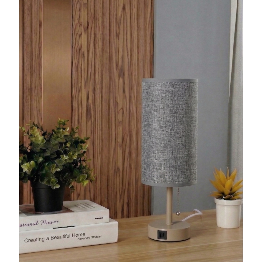 Brilagi - Lampe de table avec port USB TABLON 1xE27/25W/230V beige/gris