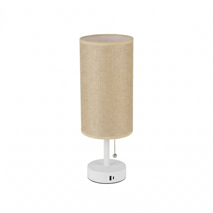 Brilagi - Lampe de table avec port USB TABLON 1xE27/25W/230V blanc/beige