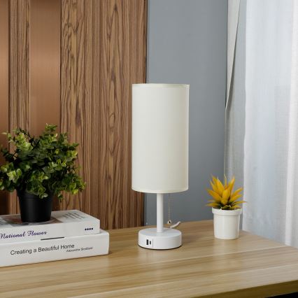 Brilagi - Lampe de table avec port USB TABLON 1xE27/25W/230V blanc/crème