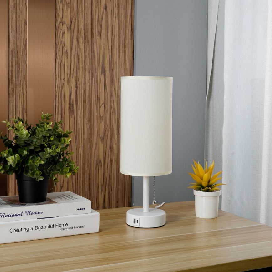 Brilagi - Lampe de table avec port USB TABLON 1xE27/25W/230V blanc/crème
